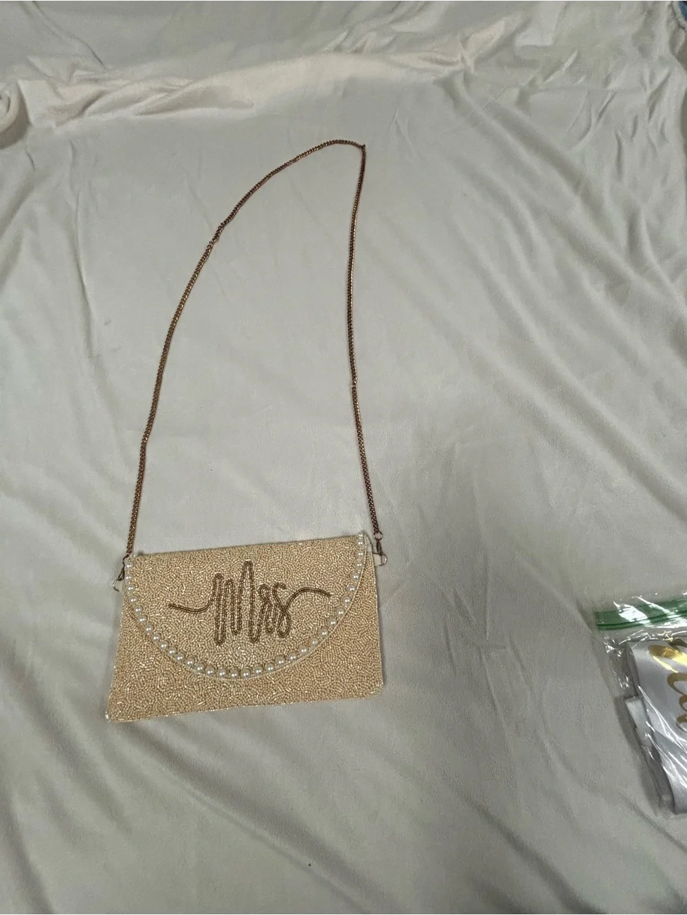 Gold Glitter Crossbody Evening Bag with Pearl Accent